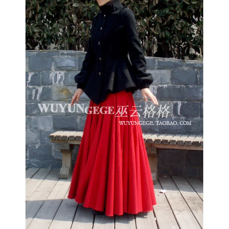 Зимние шерстяные винтажные плиссированные юбки размера плюс 5XL 6XL XXXXL черного и красного цвета, женские длинные юбки макси