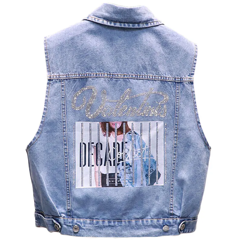 

New Short Denim Vest Female Spring Summer Fashion Single-Breasted Slim Jacket Sleeveless Vest Feminino Blue Jeans Coat