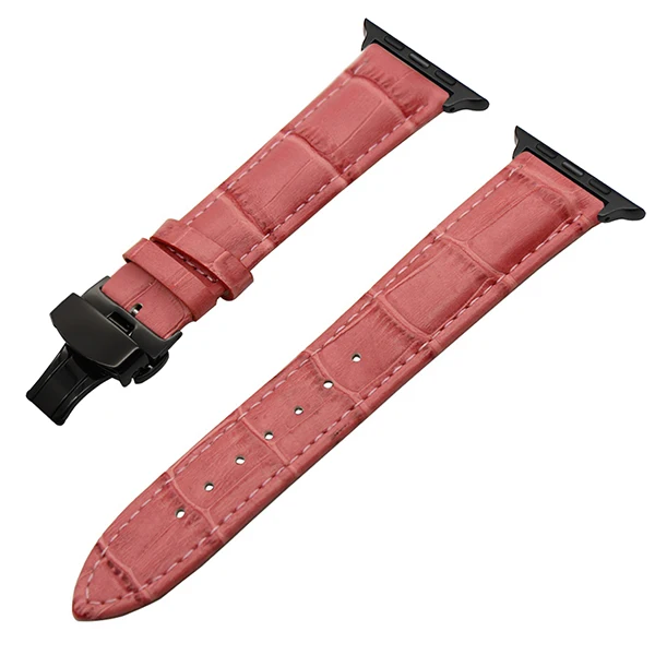 Pink B Croco ремешок из натуральной кожи для часов iWatch Apple Watch Series 5 4 3 2 1 40 мм 44 мм 38 мм 42 мм ремешок с застежкой-бабочкой браслет - Цвет ремешка: Pink B