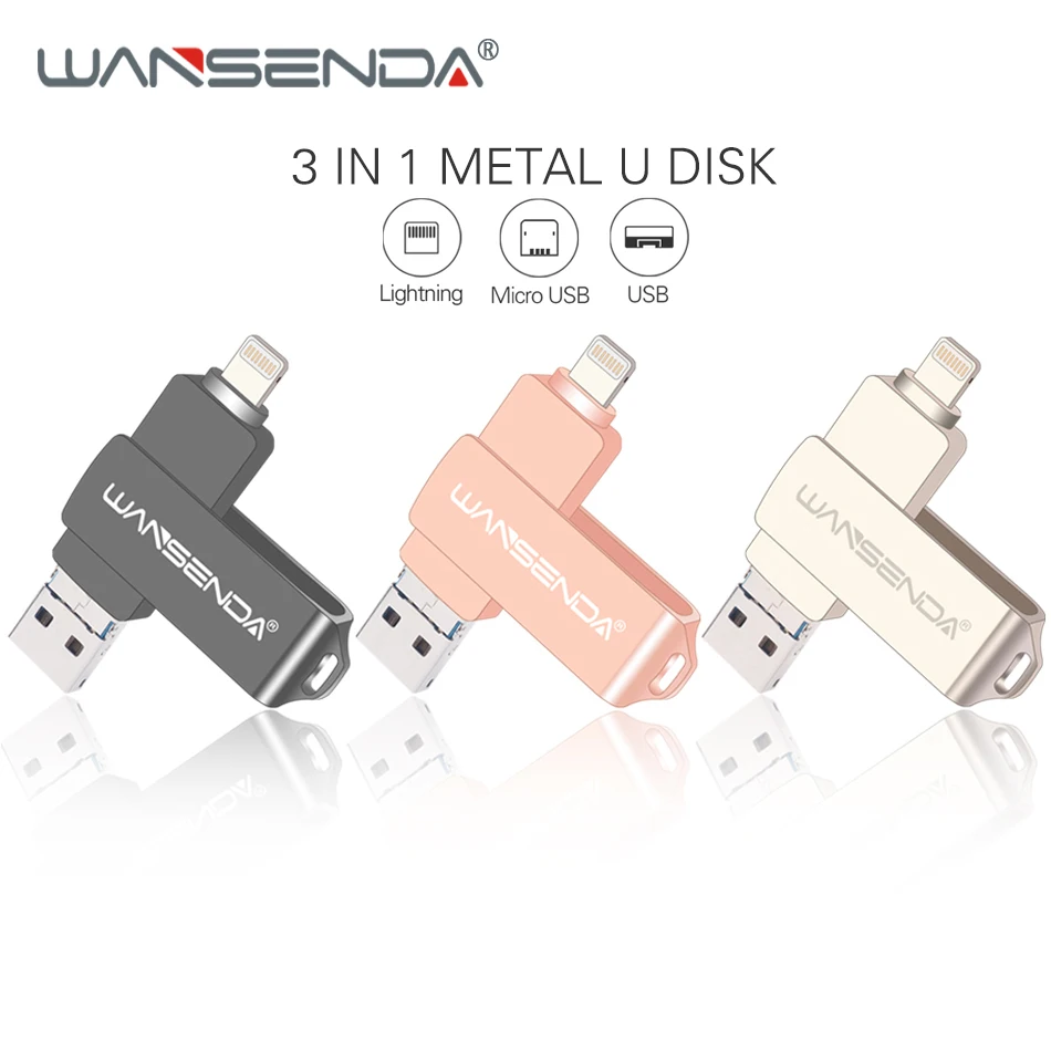 Флеш накопитель WANSENDA OTG USB 3 0 флешка на 128 ГБ iOS 8 16 32 64 для iPhone/Android/ПК|USB
