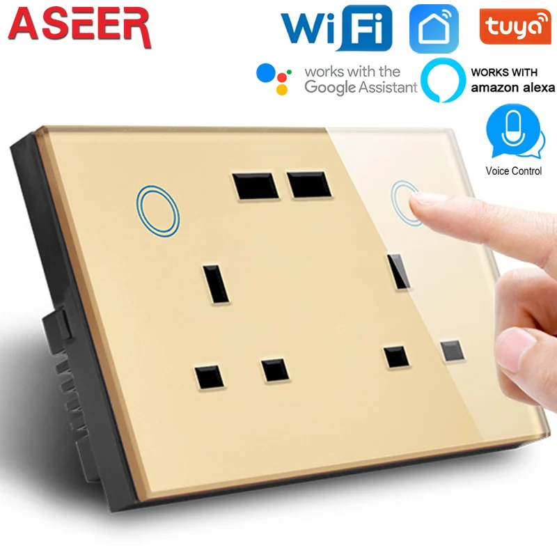 ASEER UK 13A кухонная розетка, двойная USB Розетка wifi, интеллектуальная розетка с usb 2,0, совместимый с Alexa, google assistant