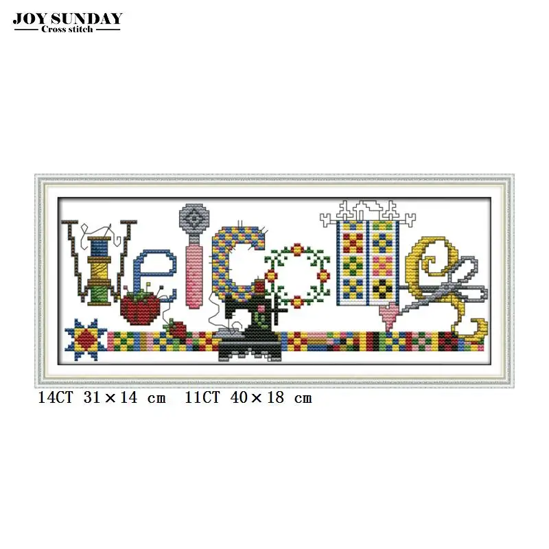 Cross stitch-C097 Швейная машина Добро пожаловать карты мультфильм Счетный набор вышивки крестом DIY Ручная работа картины 14CT 11CT DMC Набор для вышивания набор для рукоделия - Цвет: Cross stitch-C097