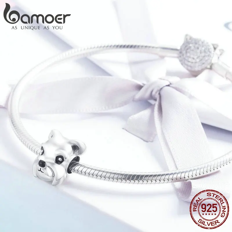 BAMOER, 925 пробы, серебро, милые животные, шнауцер, собака, очаровательные бусины, подходят для женщин, очаровательные браслеты и ожерелья, сделай сам, ювелирные изделия SCC835