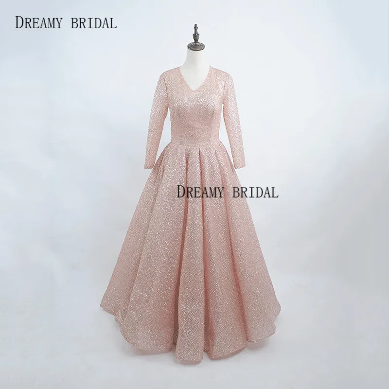 Dreamy Bridal Rose вечерние платья золотистого цвета Блестящий Sparking Robe De Soiree с длинными рукавами глубокий v-образный вырез торжественные платья под заказ