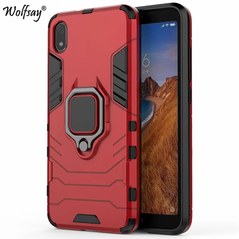Red Чехол для Xiaomi Redmi 7A, металлический держатель с кольцом на палец, жесткий чехол для телефона Xiaomi Redmi 7A 7 8, чехол для Xiaomi Redmi Note 7 8T - Цвет: Red