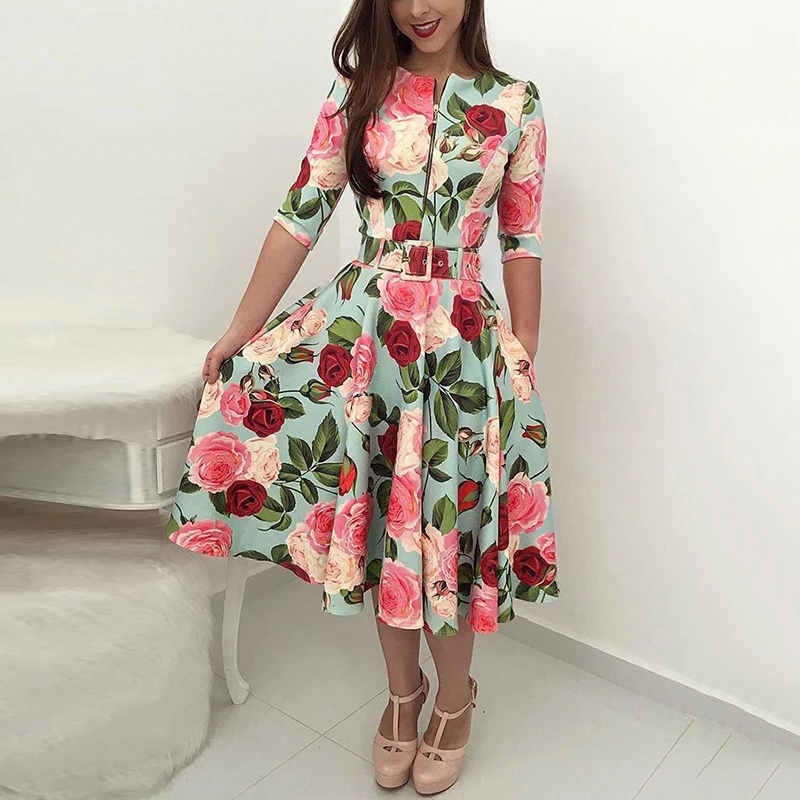 Женское платье с цветочным принтом повседневная одежда для вечеринок