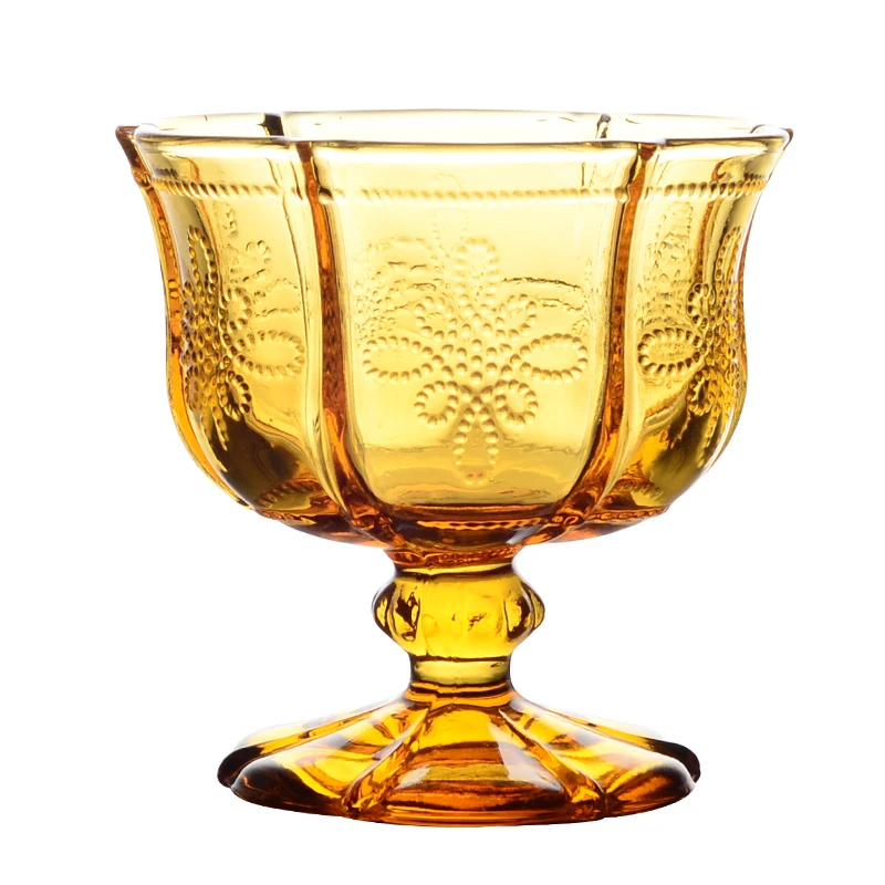 250ML Embossed Pattern Engraving Retro Chinese Knot High Glass Ice Cream Cup Fruit Salad Bowl Dessert Cold Drink Juice | Дом и сад