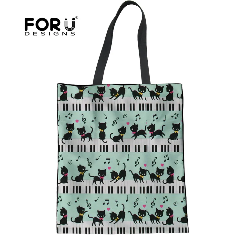 FORUDESIGNS/женские сумки с черными котиками и пианино музыка нота печати