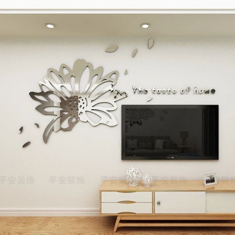 Зеркальная акриловая 3D Наклейка на стену Самоклеящиеся украшения для гостиной