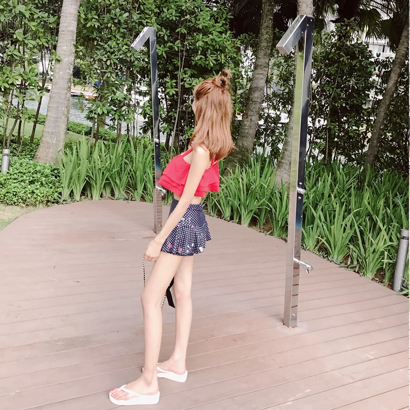 Женский купальный костюм из двух предметов для девочек купальник с юбкой в