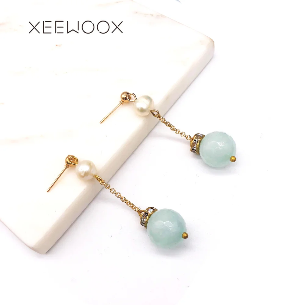 XEEWOOX 2019 Women Natural Stone Beads Drop Earrings Delicate Gold Link Chain Long Dangle Jewelry for Party Gift | Украшения и