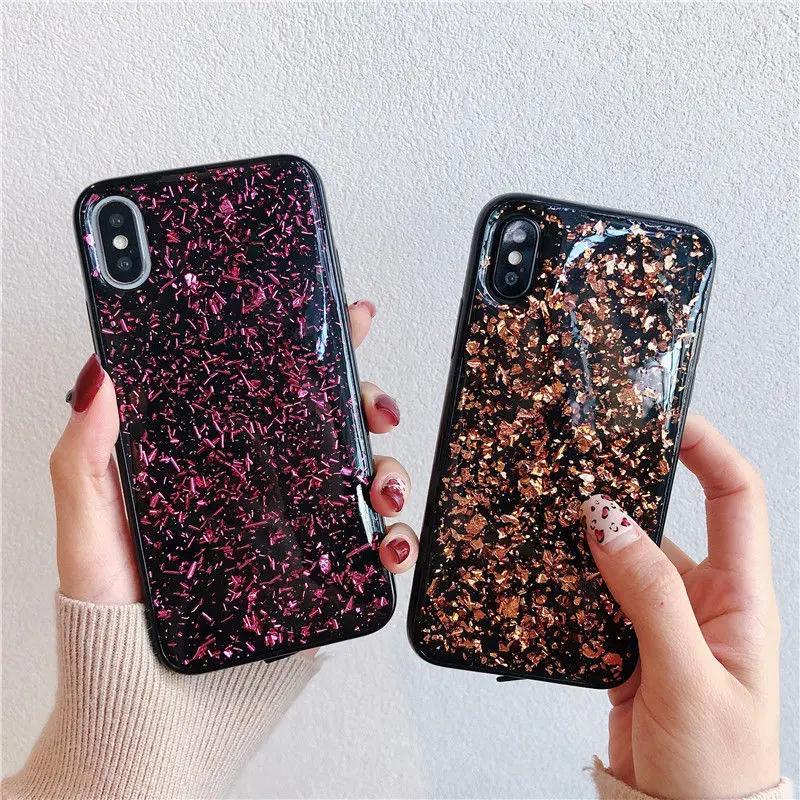 Блестящие чехлы для телефонов iphone 11, 6, 6 s, блестящий чехол с блестками для iphone 11, 6, 6 S, 7, 8 Plus, X, XS, XS, Max, Мягкая Черная задняя крышка