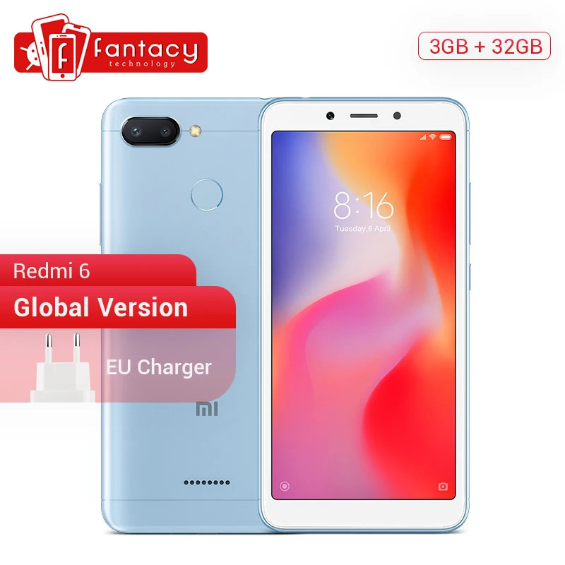 Глобальная версия Xiaomi Redmi 6, 3 ГБ, 32 ГБ, 5,45 дюйма, HD, полный экран, 18:9, смартфон Helio P22, четыре ядра, AI, двойная камера 12 Мп+ 5 МП, CE FCC