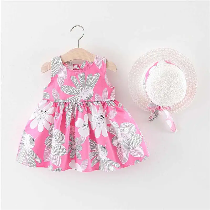 Летние платья для маленьких девочек Хлопковое платье новорожденных + шапки 2