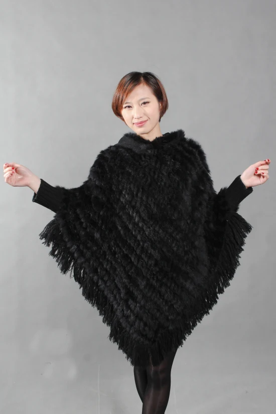 Женское пончо из натурального кроличьего меха Длинная зимняя шуба кролика