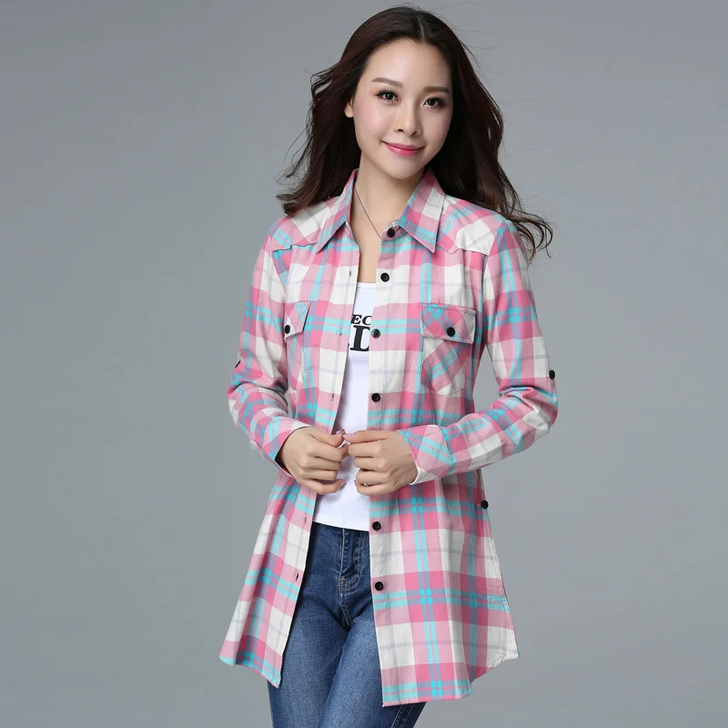 

Women's Long Shirts Women's Plaid Shirts Women's Long-sleeved Shirts Casual Tops Women's Spring Plaid Shirts Long Sleeve Buttons