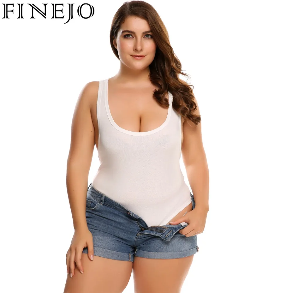 FINEJO Women's Sleeveless Solid Slim Fit One Piece Bodysuit Plus Size 2018 Camiseta Tops Blusa Spring summer Mono mono | Женская