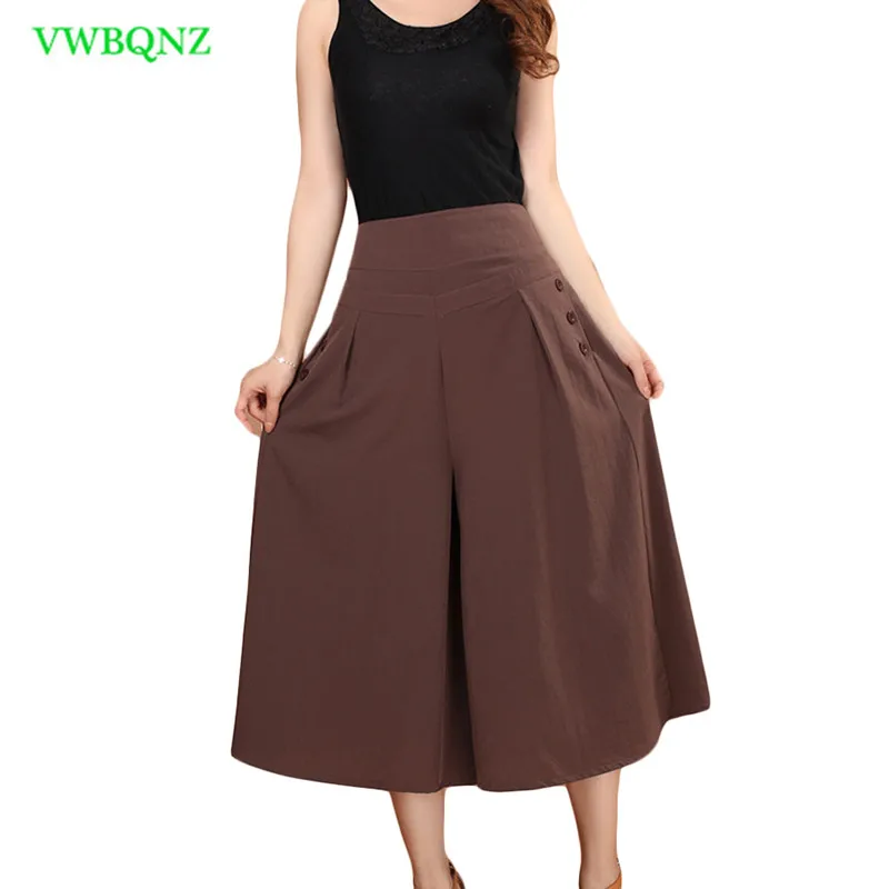 

Summer New Elastic Waist Wide leg Pants Women Loose High Waist Seven points Pants Womens Army Green Thin Casual Culottes A248