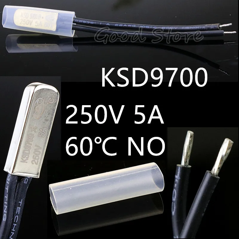 1 шт. 5A 250V KSD9700 без 60 градусов по Цельсию нормально разомкнутый Температура переключатель Термостат Термальность протектор