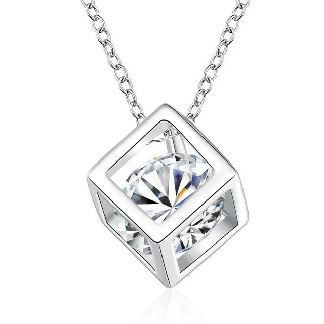 

Square Crystal 925 Sterling Silver With CZ Women Fashion Necklaces & Pendants Jewelry For Girls Christmas Party Gift