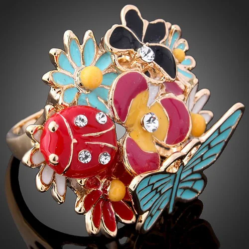 Золотая эмаль CHRAN модные дизайнерские винтажные кольца в виде цветов божьей
