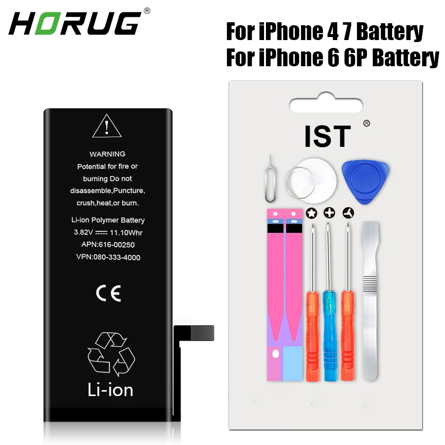 2019 HORUG оригинальный мобильный телефон Батарея для iPhone 4 6 P 7 высокое Ёмкость 0 цикл
