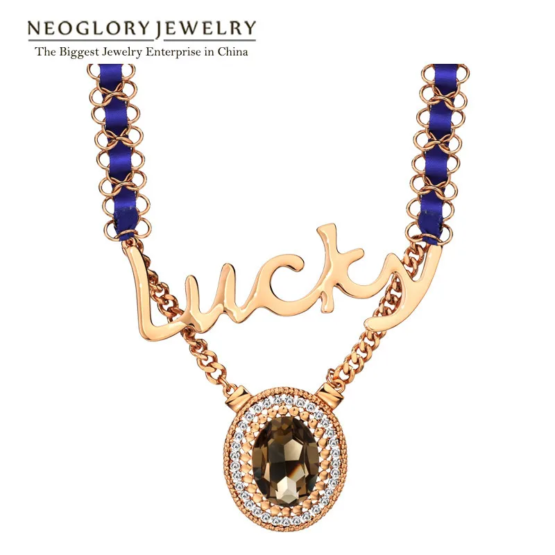 Neoglory австрийские стразы розовое золото длинные цепочки ожерелья для женщин Панк