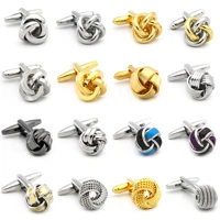 free shipping metal knot cufflinks gold color knot design hotsale copper material cuff links whoelsaleretail