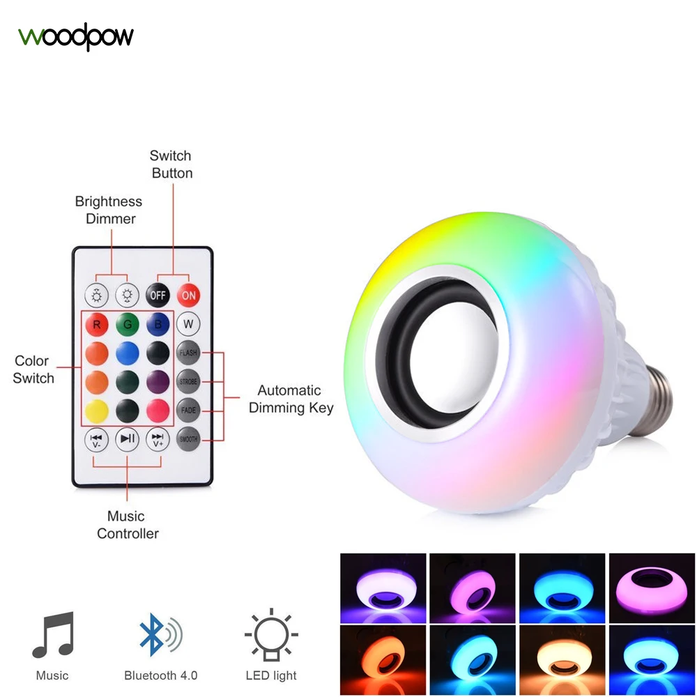 Лампа Woodpow E27 RGBW светодиодная лампа с Bluetooth динамиком регулируемой яркостью кафе