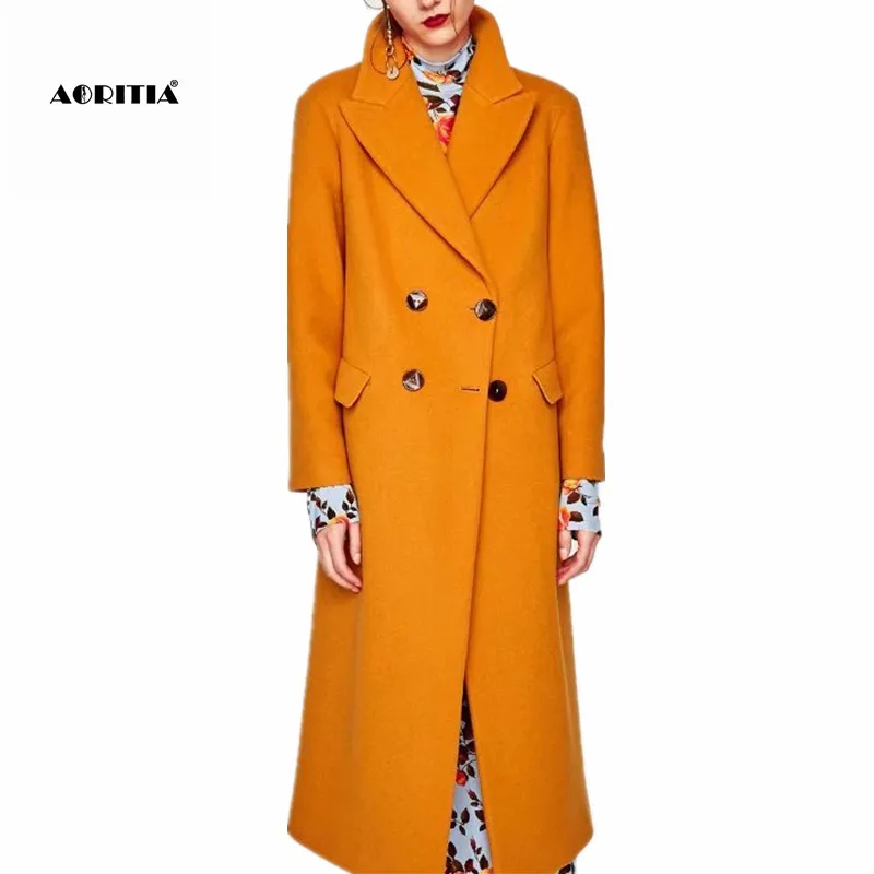 Женское двубортное пальто длинное шерстяное с карманами 2019|wool coat|coat womenwinter coat |