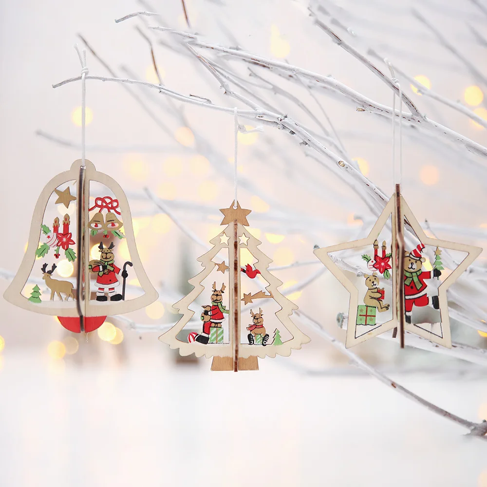 3D Xmas Tree Подвески Висячие деревянное Рождественское украшение Вечерние|Кулоны и