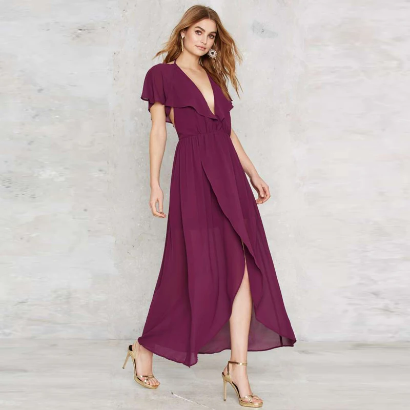 Женское шифоновое платье с рюшами однотонное элегантное вечернее V образным