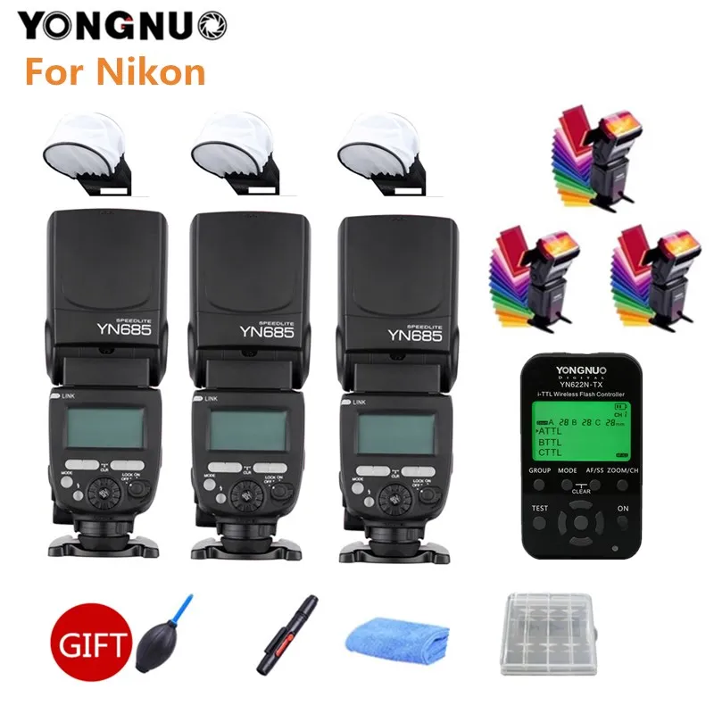 3 шт. YONGNUO YN685N вспышка Speedlit YN685 Беспроводная HSS вспышка с режимом TTL+ YN622N-TX триггер для Nikon 100D 1100D 1200D DSLR камеры - Цвет: Розовый