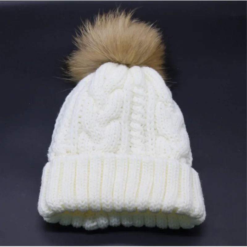 Вязаный шарик с помпоном из натурального меха Толстая теплая флисовая подкладка