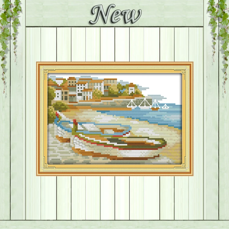 Sampan Приморский пляжный дом пейзаж картины рассчитаны на ткань DMC14CT 11CT наборы для