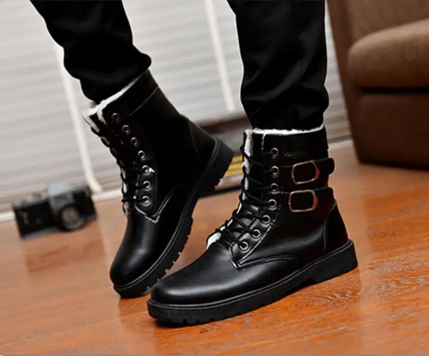 Новинка 2018 мужские зимние теплые хлопковые ботинки в британском стиле удобные