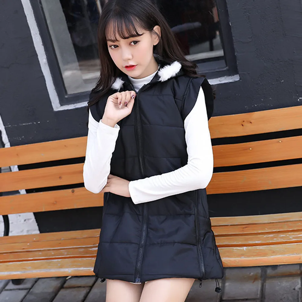

Autumn Winter Fashion Womens Waistcoat Vest Ladies Hooded Casual Silm Gilet Cotton Jacket Zipper Coat Parka Outwear Plus Size
