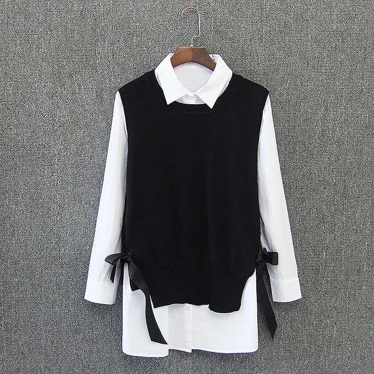 Черный 2 шт., женская блузка, фирменная Новинка размера плюс 3 4 XL, повседневная женская блузка с длинным рукавом, рубашка KK2590 - Цвет: Черный