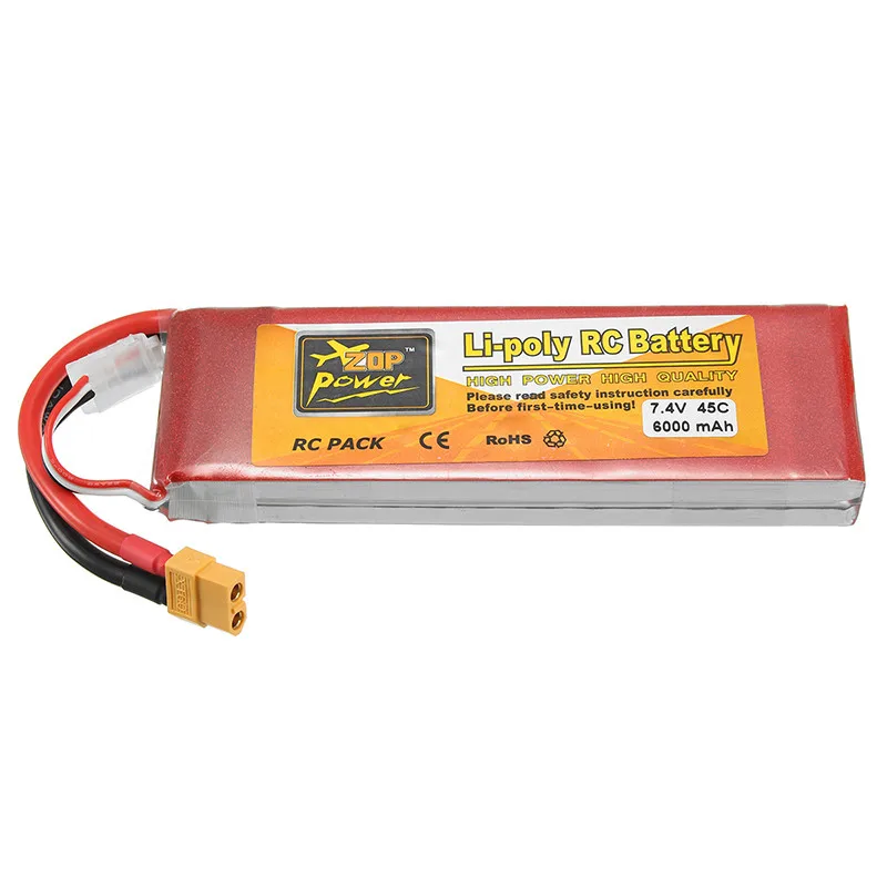 Аккумуляторная Lipo батарея ZOP power 7 4 V 6000mAh 45C 2S XT60 разъем для радиоуправляемого