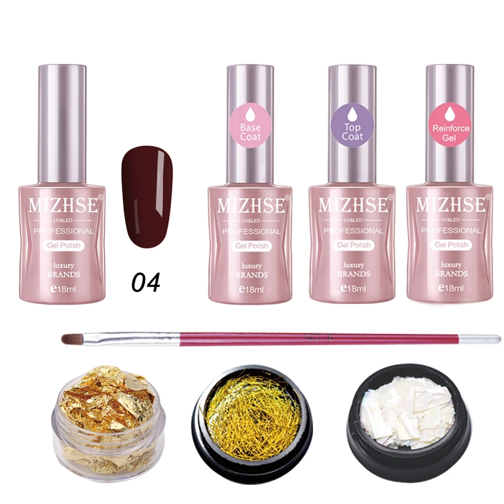 Kits12 MIZHSE 18 мл; Гель-лак для ногтей набор лака хлопья фольги блестки Маникюр вымачивать праймер основа Топ Укрепляющий гель для украшения ногтей - Цвет: Kits12