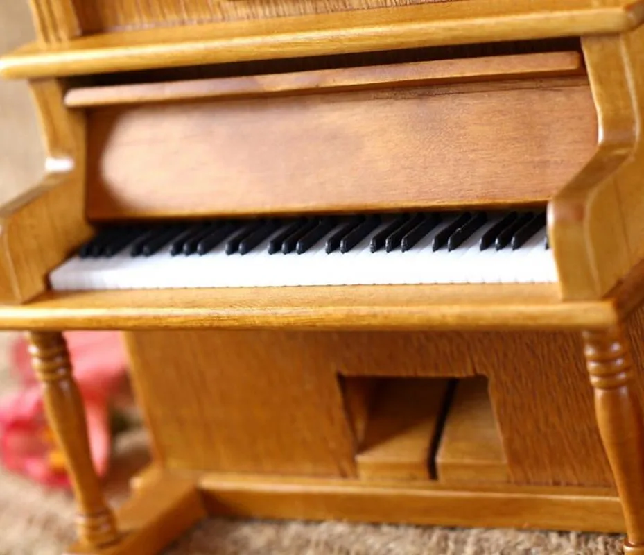 Винтажное Деревянное пианино дешевая Музыкальная шкатулка с ручным заводом