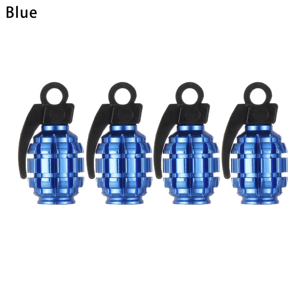 4PCS blue 1 упаковка для автомобиля, грузовика, алюминиевая шина, обод колеса, стволовые крышки воздушного клапана, крышка для мотоцикла, велосипеда, граната, форма, 3 цвета, автомобильные аксессуары - Цвет: 4PCS blue
