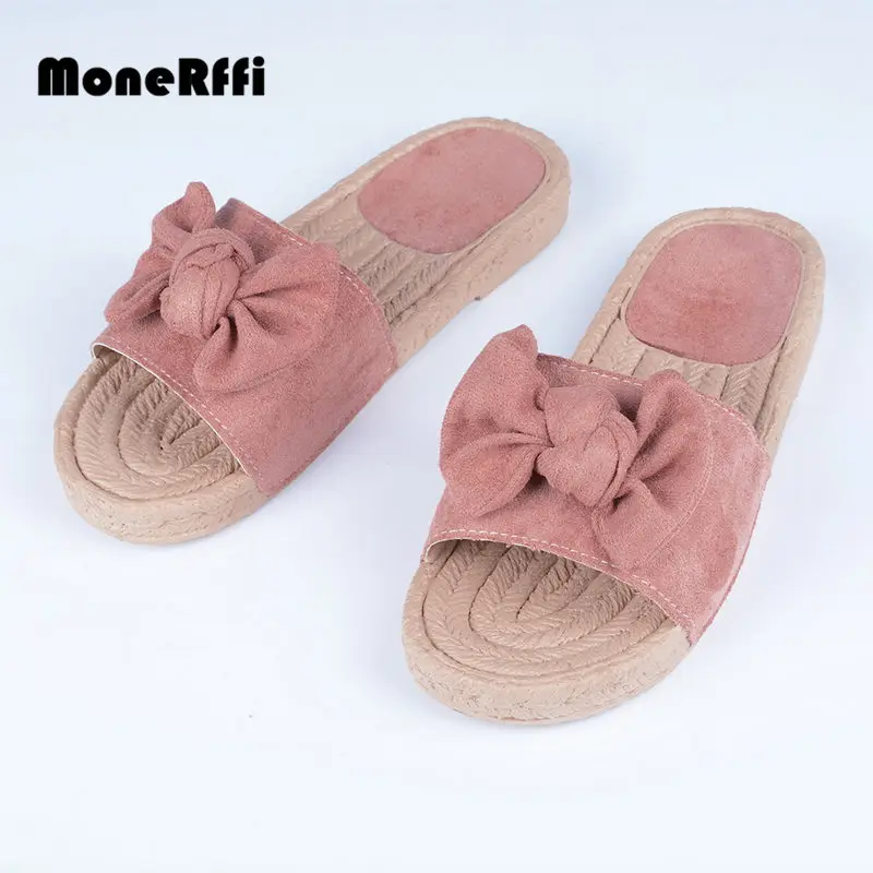 MoneRffi/Коллекция 2019 года женские пляжные сандалии с бантиком уличные льняные