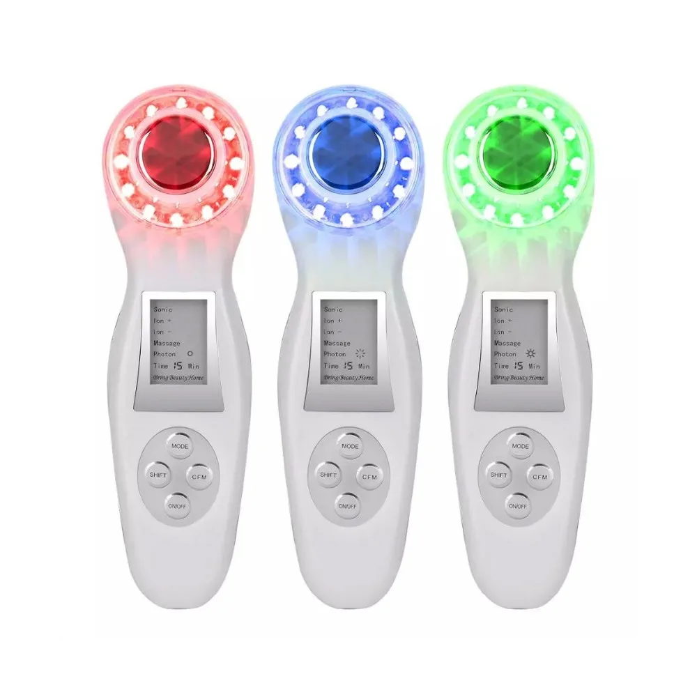 Ультразвуковой светодиодный Фотон терапия массажер для лица против старения