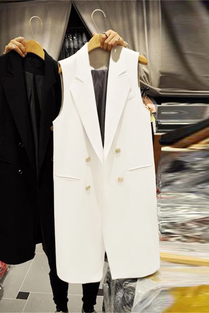 

2020 spring and autumn long double-breasted vest female Korean version of the large size women's black slim suit vest jacket