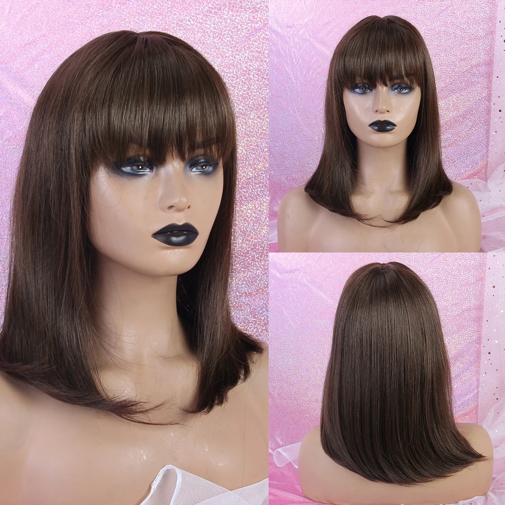 INHAIR cube женский парик из человеческих волос, прямые волосы, парик коричневого цвета, средняя челка, 10 дюймов