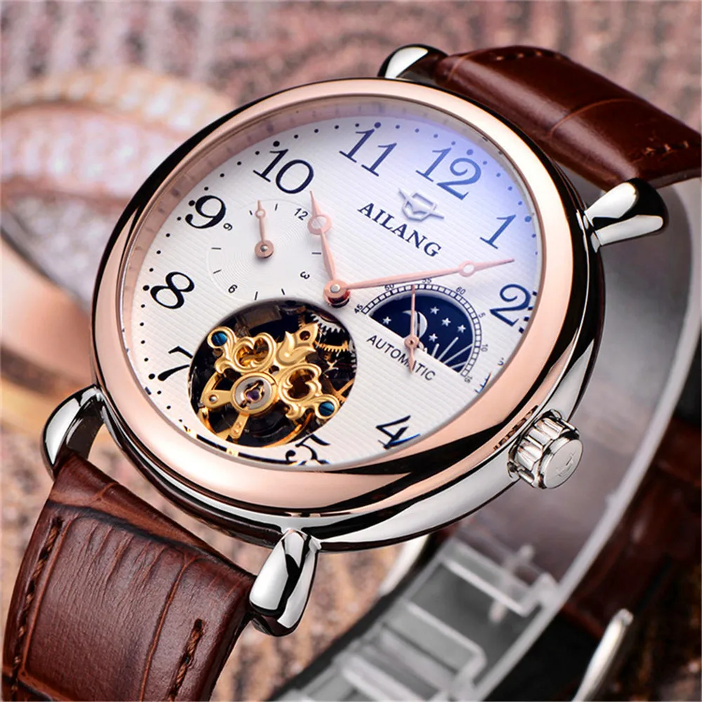 Часы наручные AILANG Мужские автоматические спортивные механические с кожаным