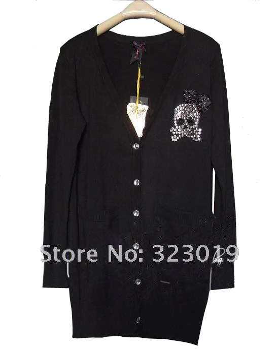 Женская кристалл пряжки горный хрусталь Череп лук средней длины короткий Свитер