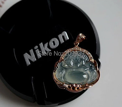 Huij 002750 природные великолепный тип жадеит нефрита Ice будда кулон 18 К|buddha canvas|pendant