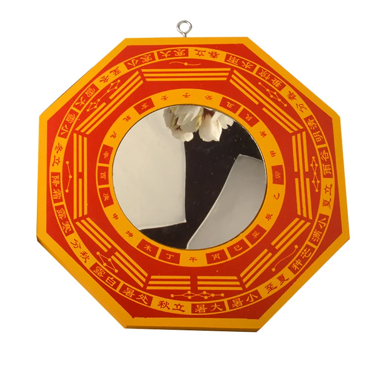Китайское зеркало Fengshui из красного дерева вогнутое выпуклое Bagua Настенное
